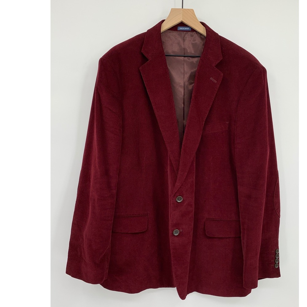 Stafford Corduroy Blazer Mens 50R Red Burgundy Classic Fit Elbow Patch Holiday